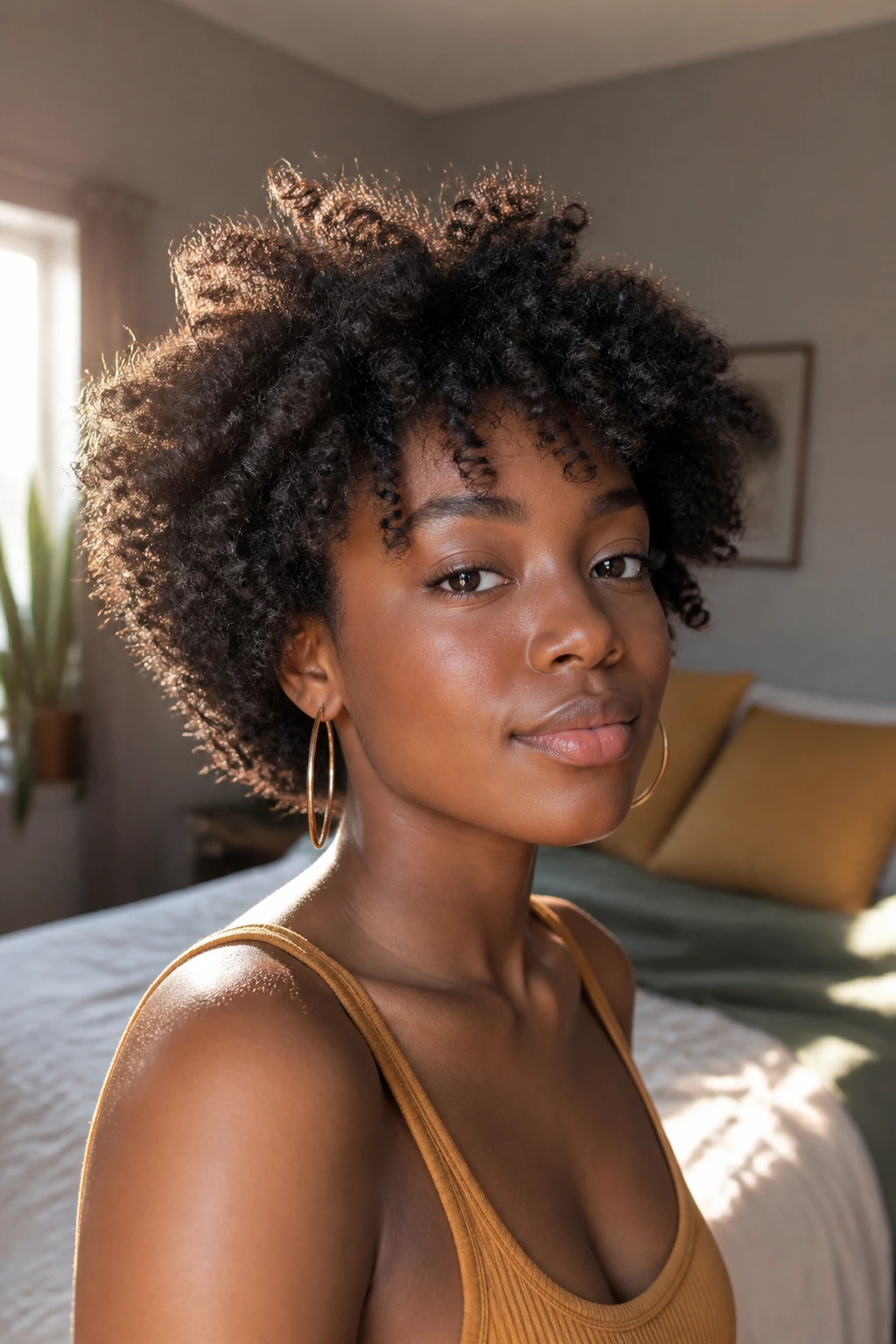 Close-up of 4C curls with crown lift creating a halo effect