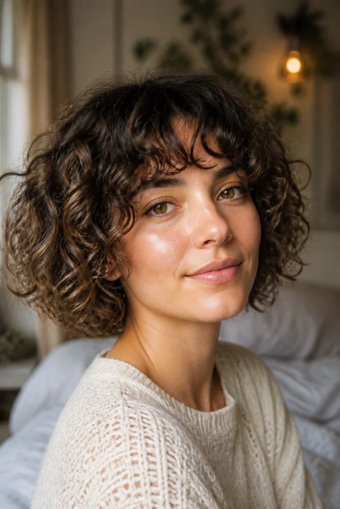 18 Bob Haircuts with Curtain Bangs for Curly Hair