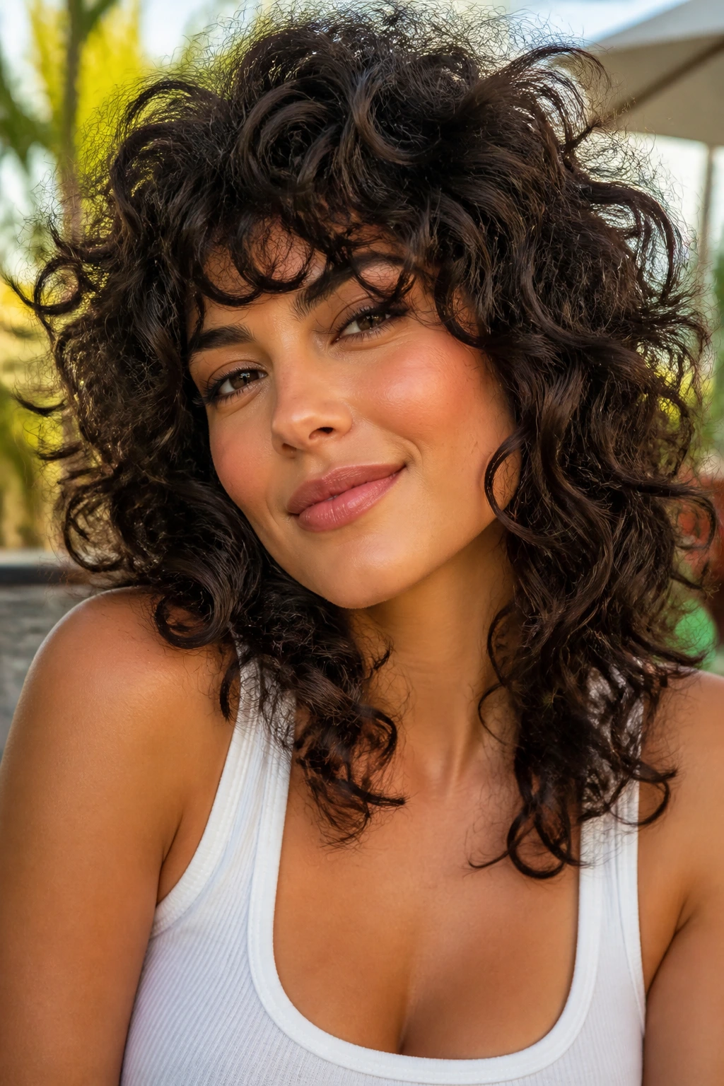 Latina woman with high-volume curly shag and defined curls