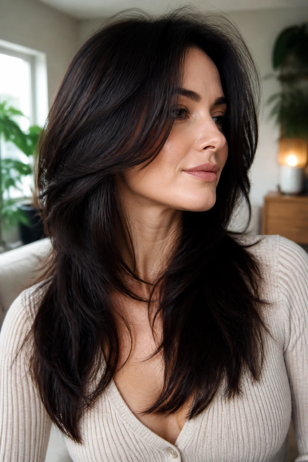 Close-up of a real woman's Deep V-Cut hairstyle with a dramatic V at the nape.
