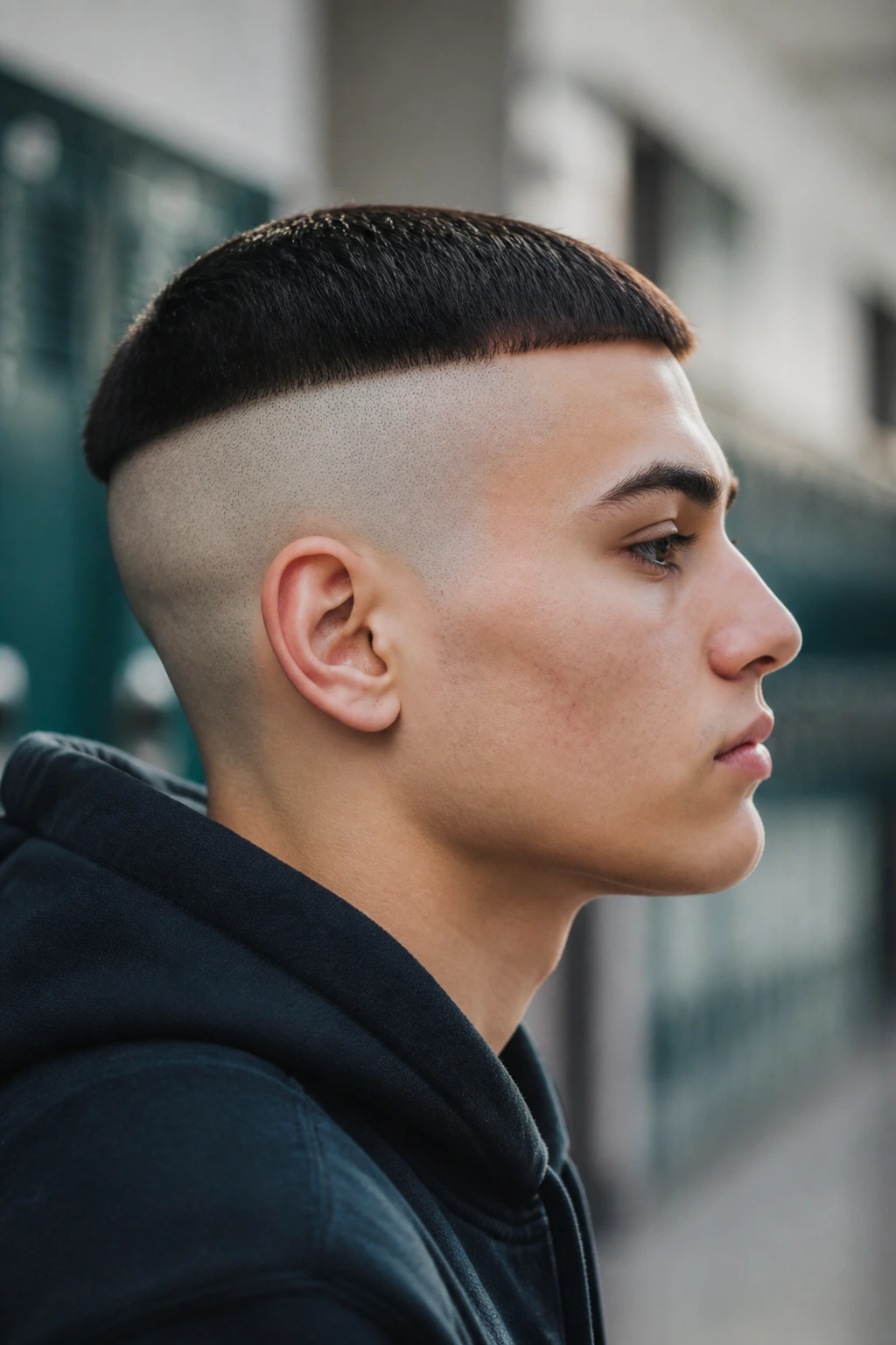 Profile of student with disconnected buzz haircut