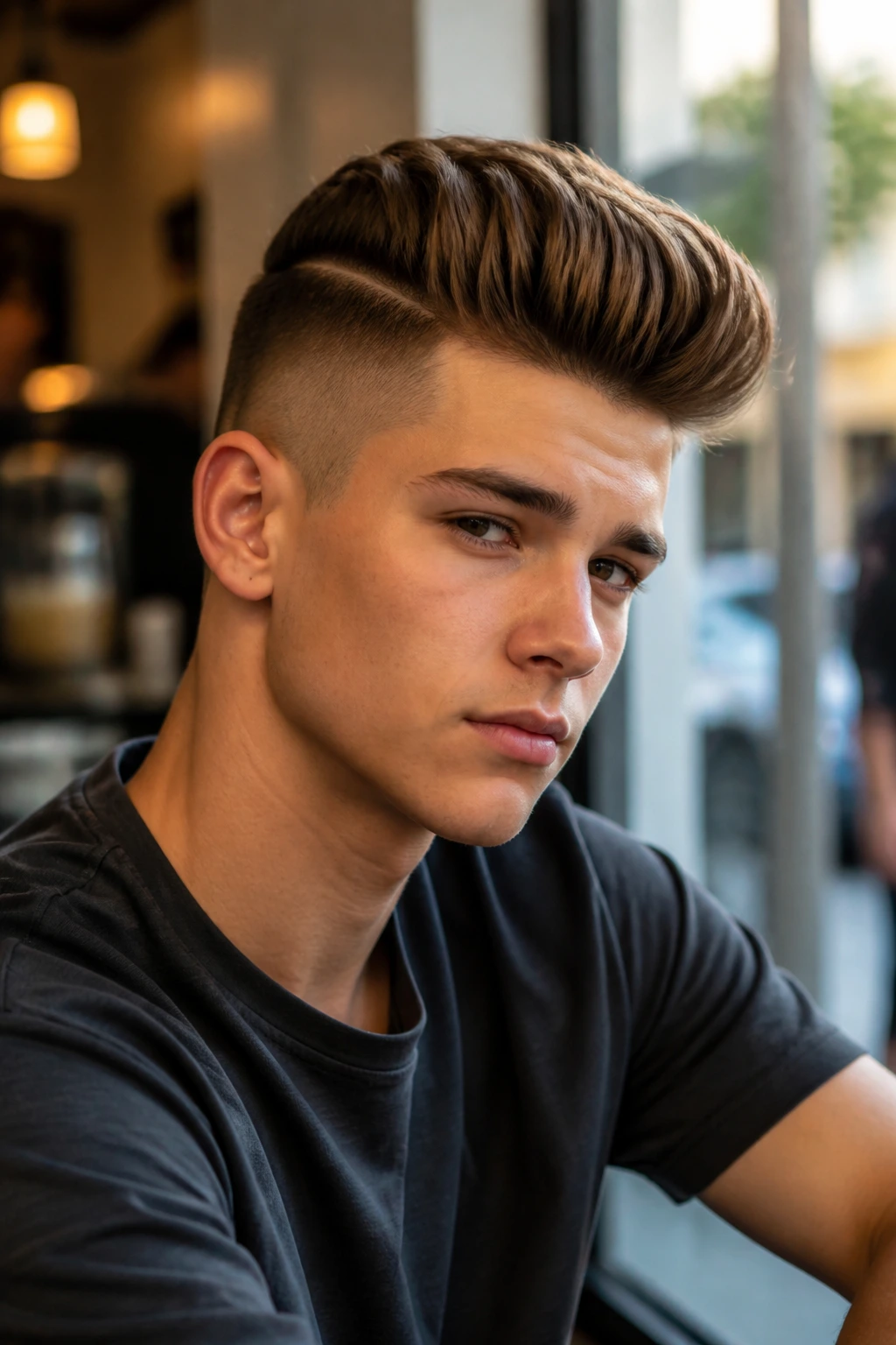 Teen with disconnected pompadour hairstyle portrait