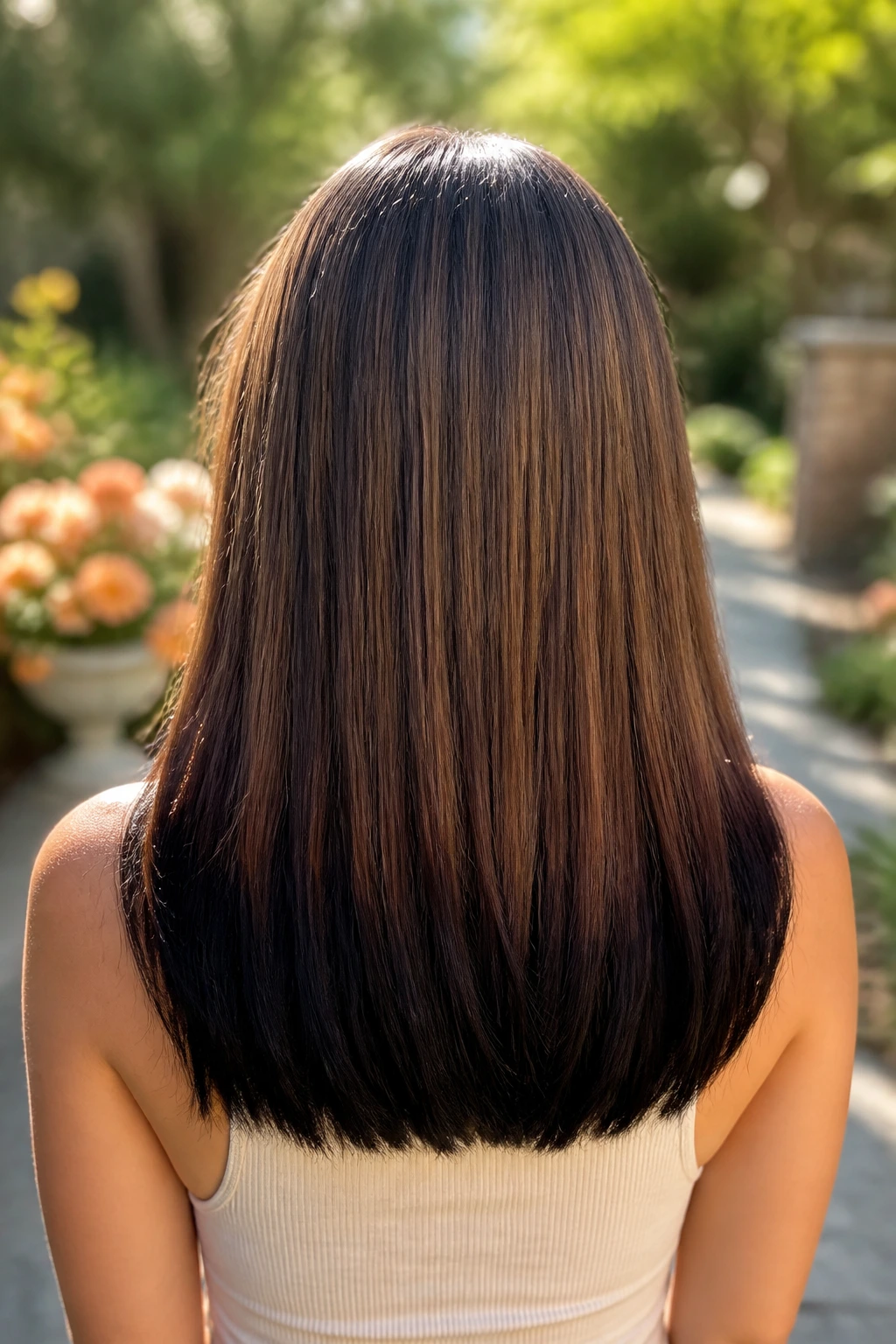 Back of head with natural roots and espresso ends