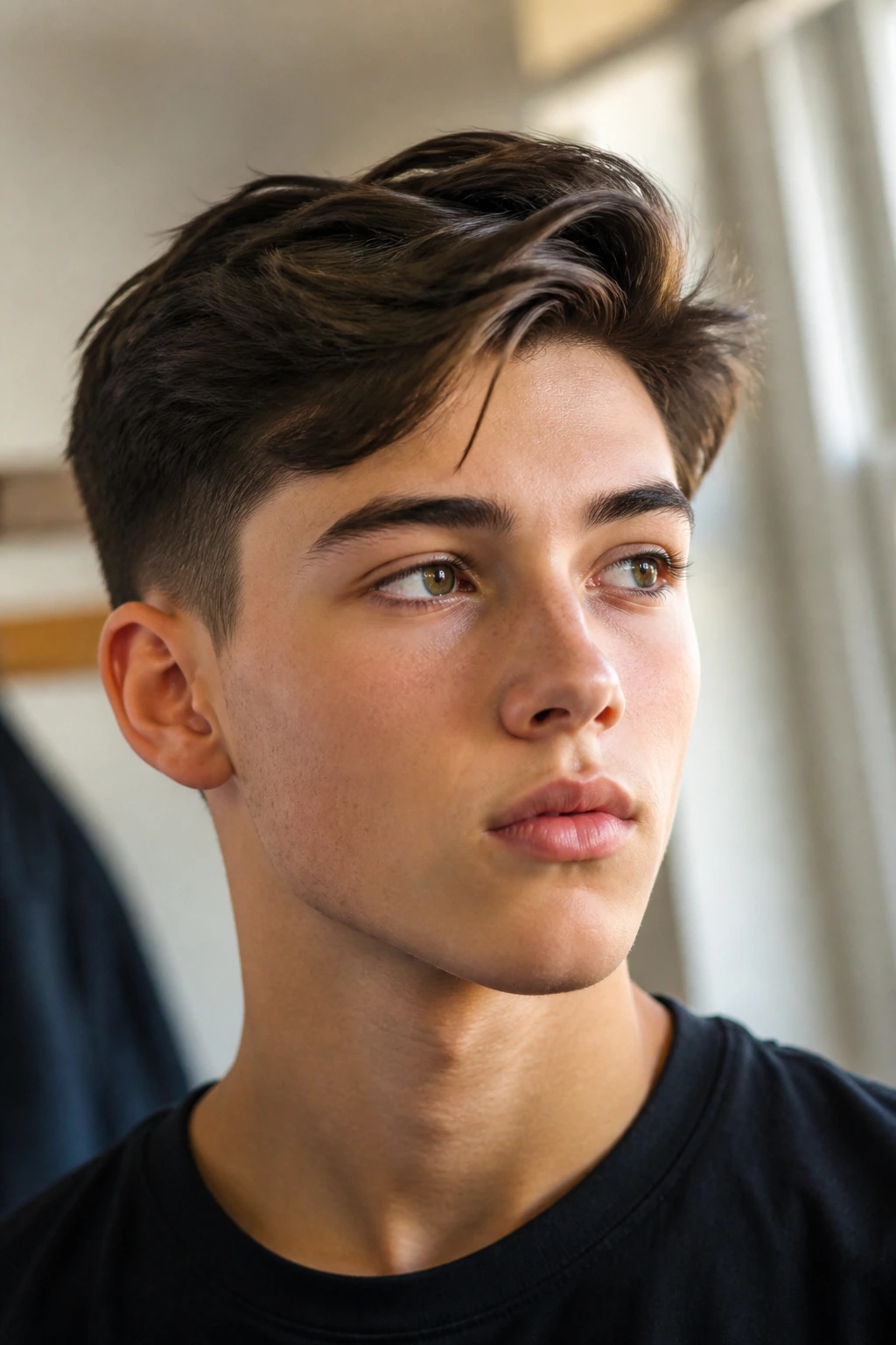 Teenage boy with a face-flattering side-parted textured hairstyle.