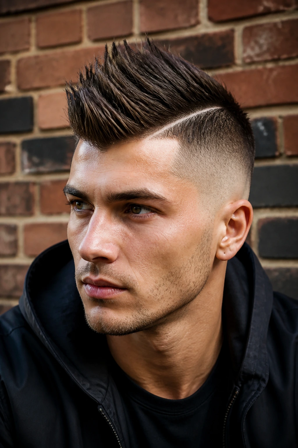 Portrait of a man with faded side-part fohawk and shaved line