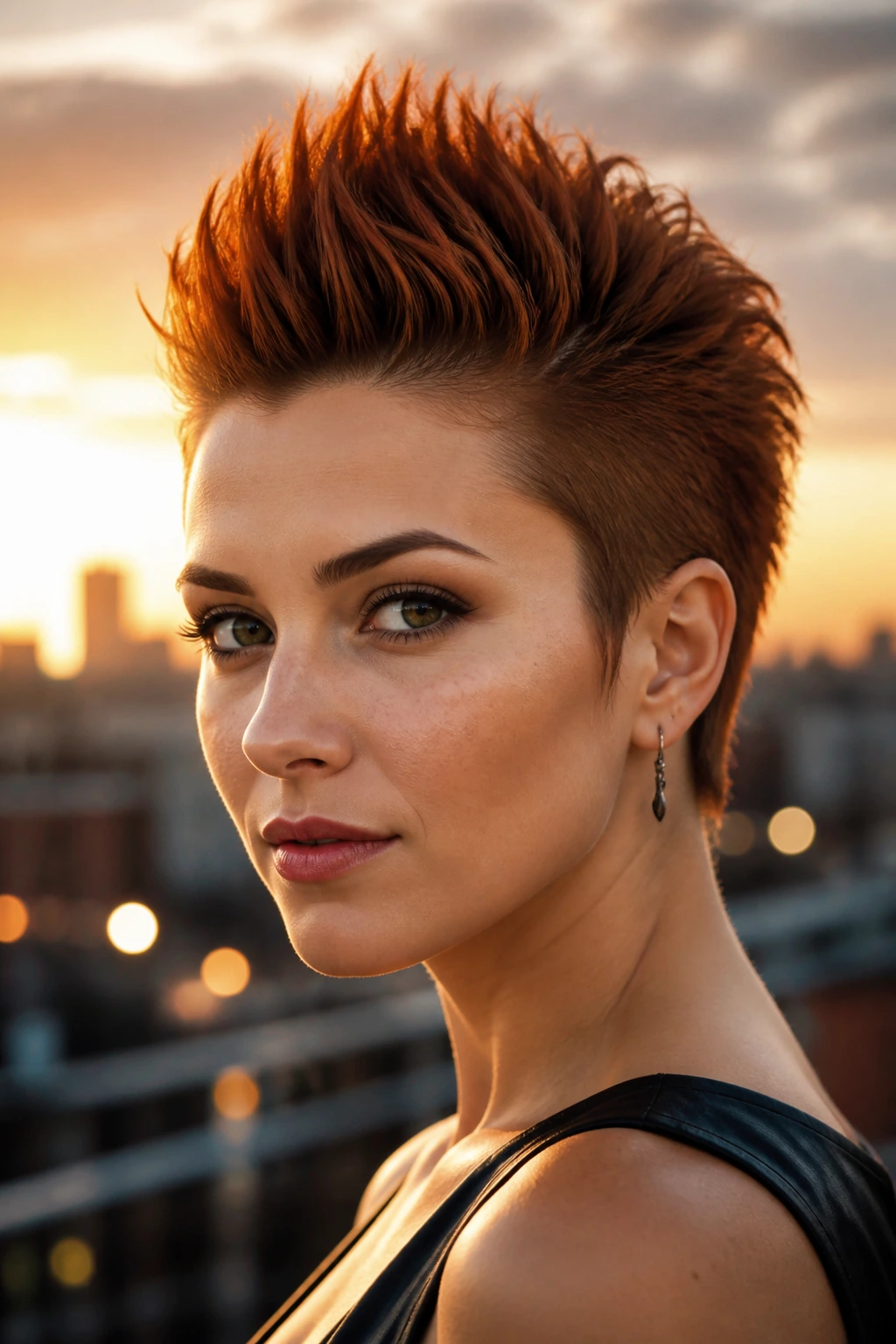 Portrait of a real person with a copper faux-hawk on the crown