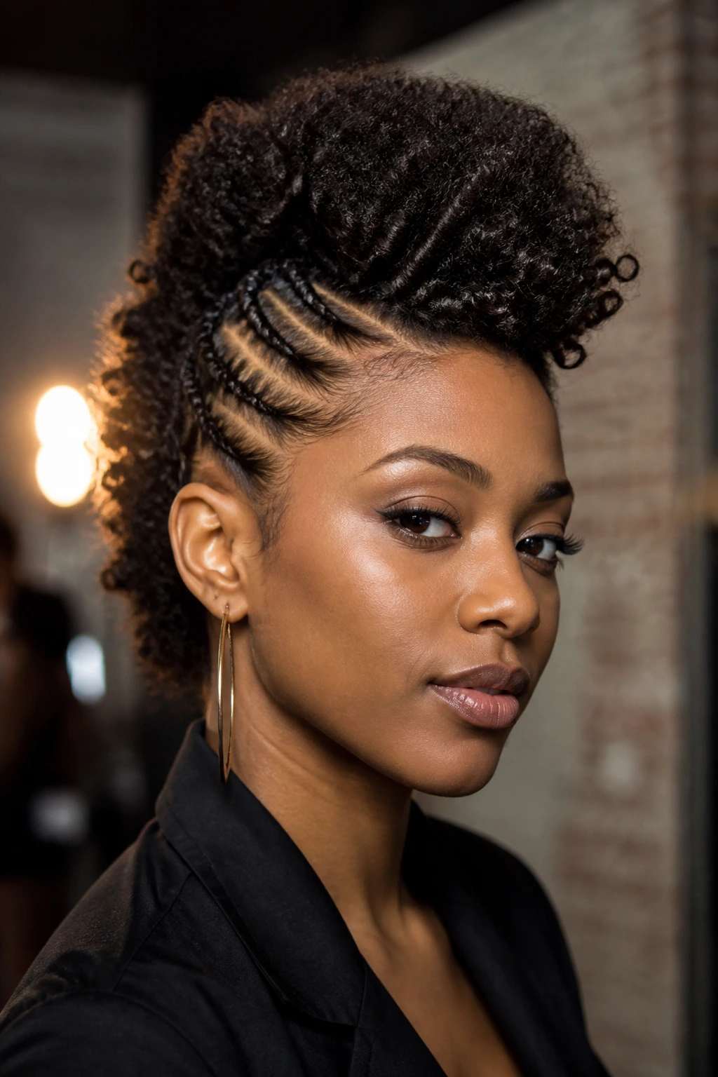 Close-up portrait of a person with a faux hawk hairstyle