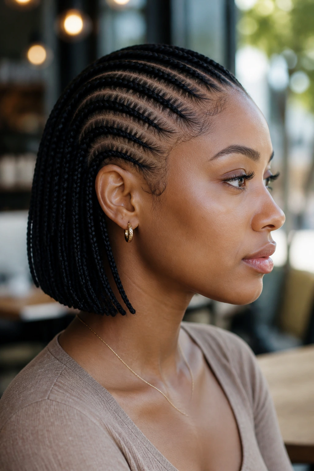 Real person with feed-in bob hairstyle