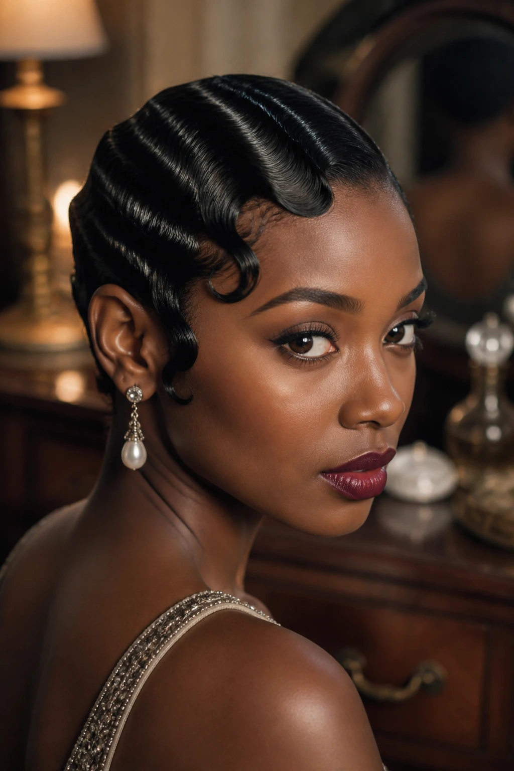 Close-up finger waves hairstyle on a Black woman
