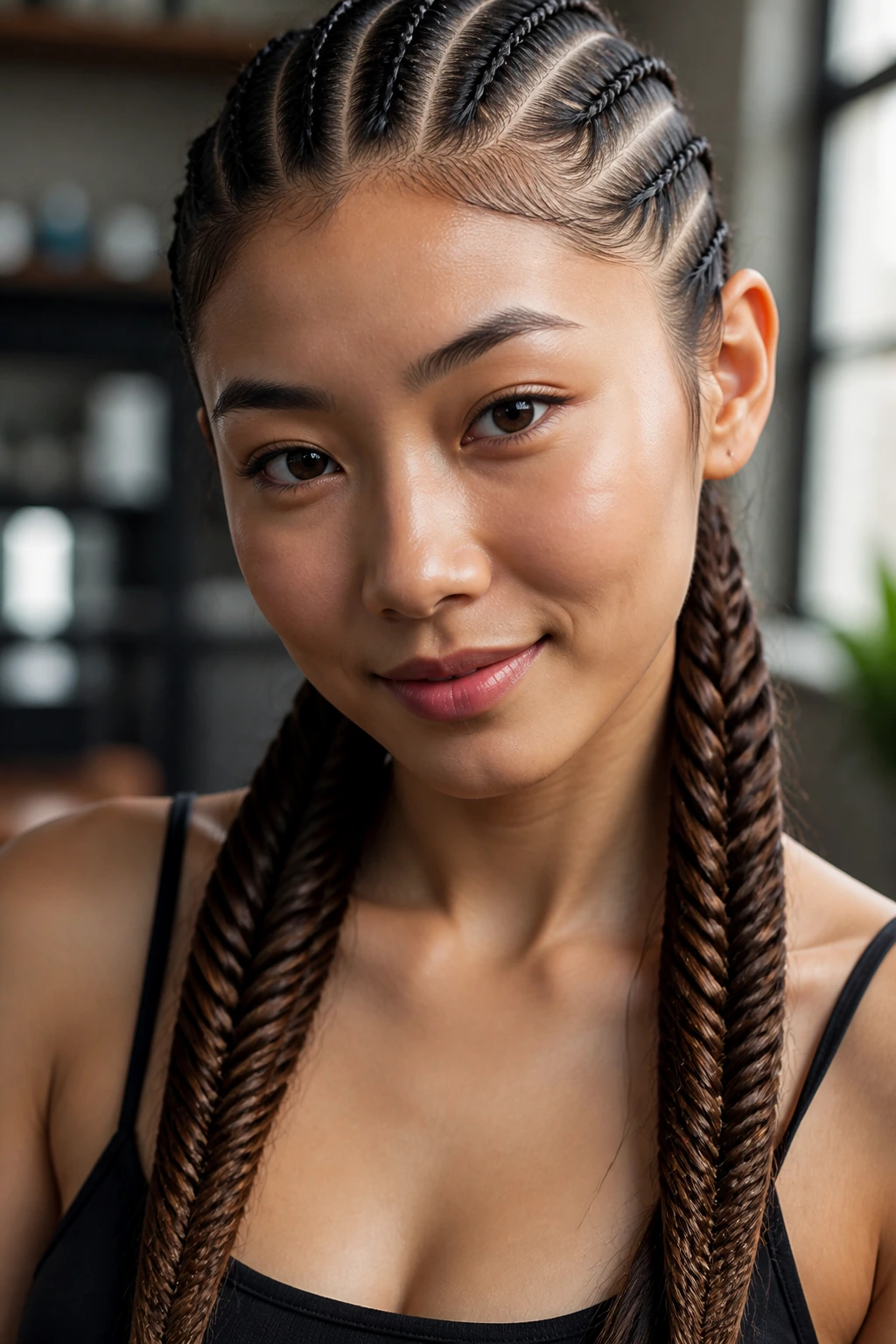 Close-up of fishtail end on cornrows on a real person