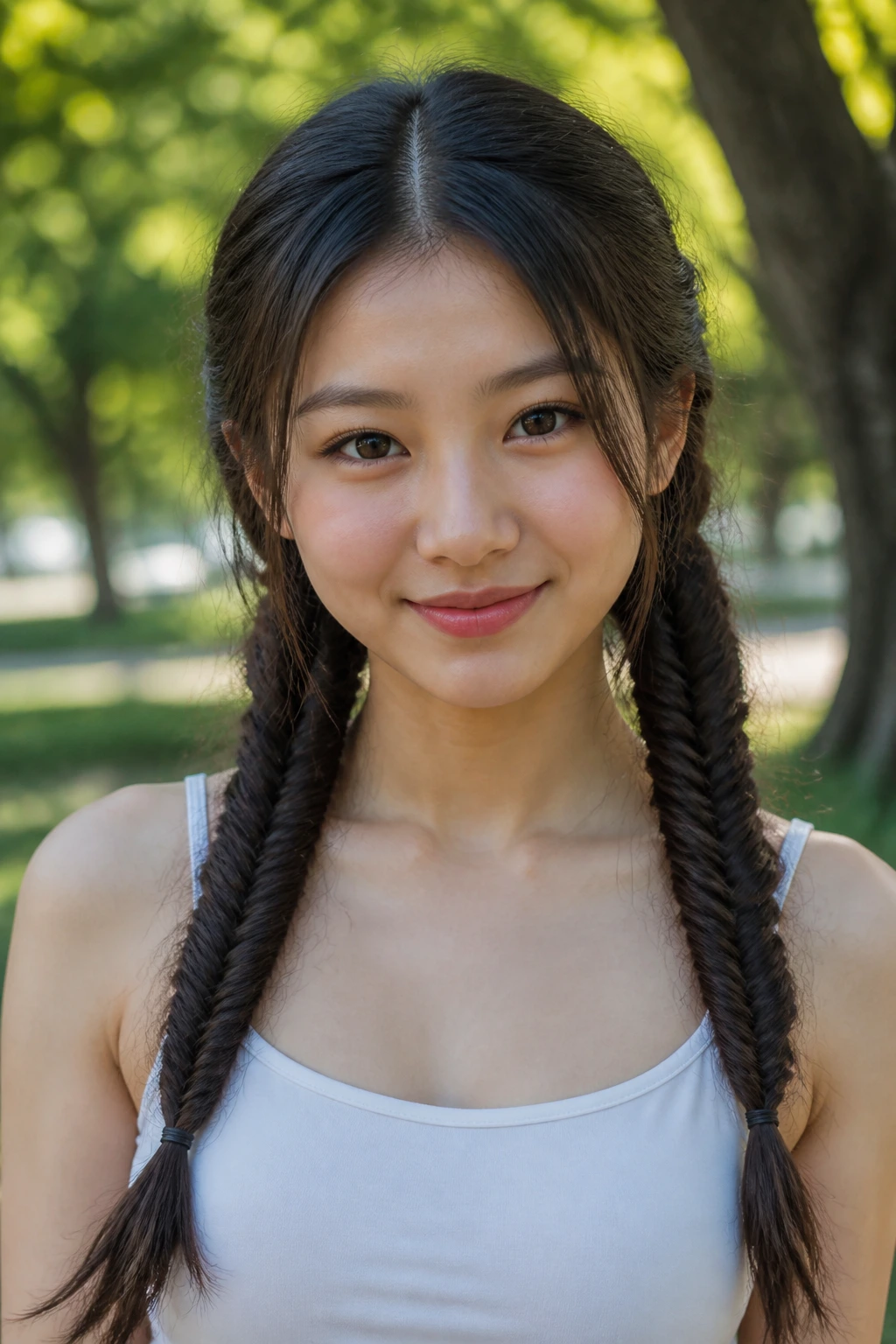 Front portrait of a woman with two fishtail braids