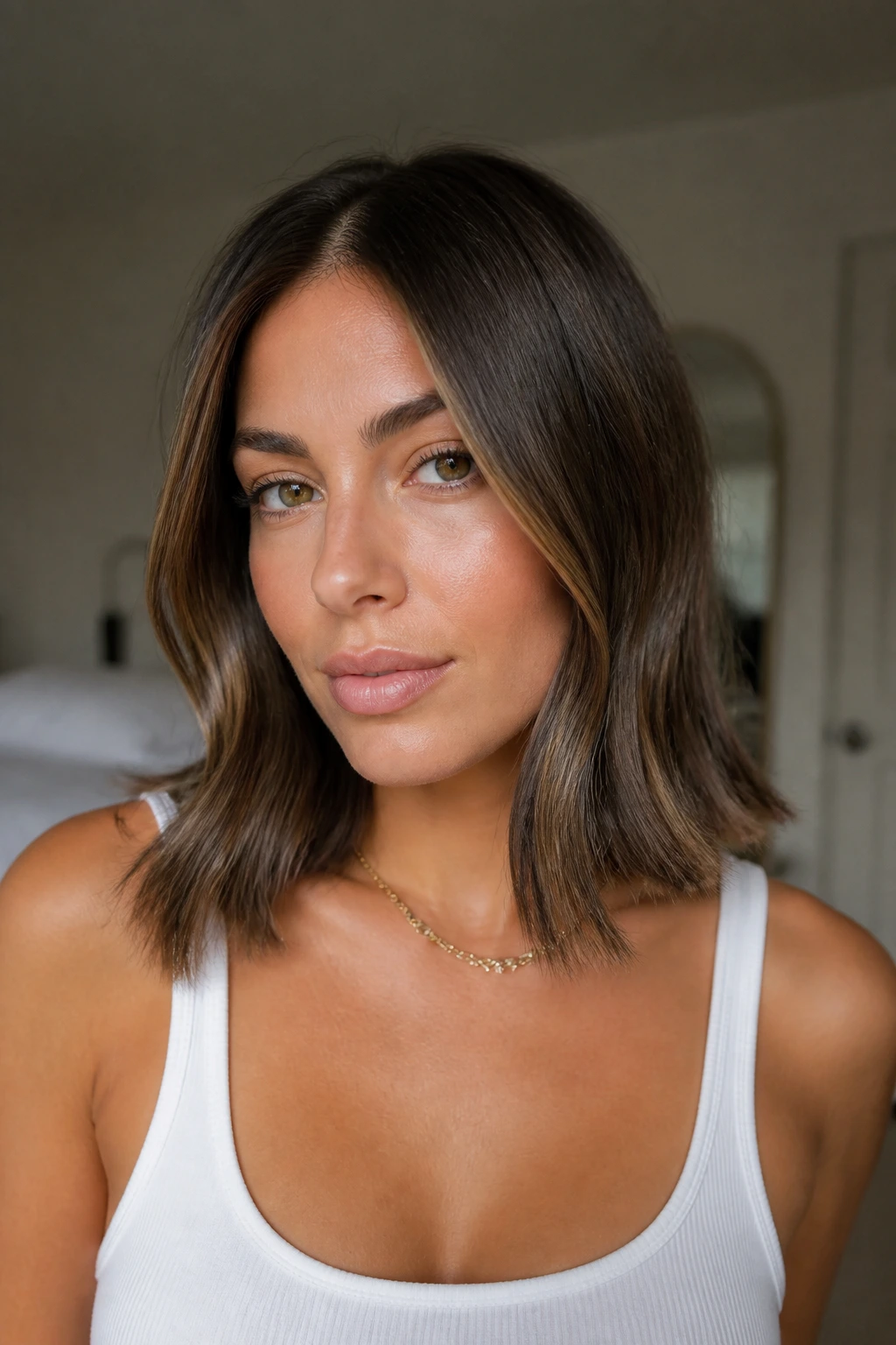 Close-up of a real woman's hair showing mid-length bend and straight ends