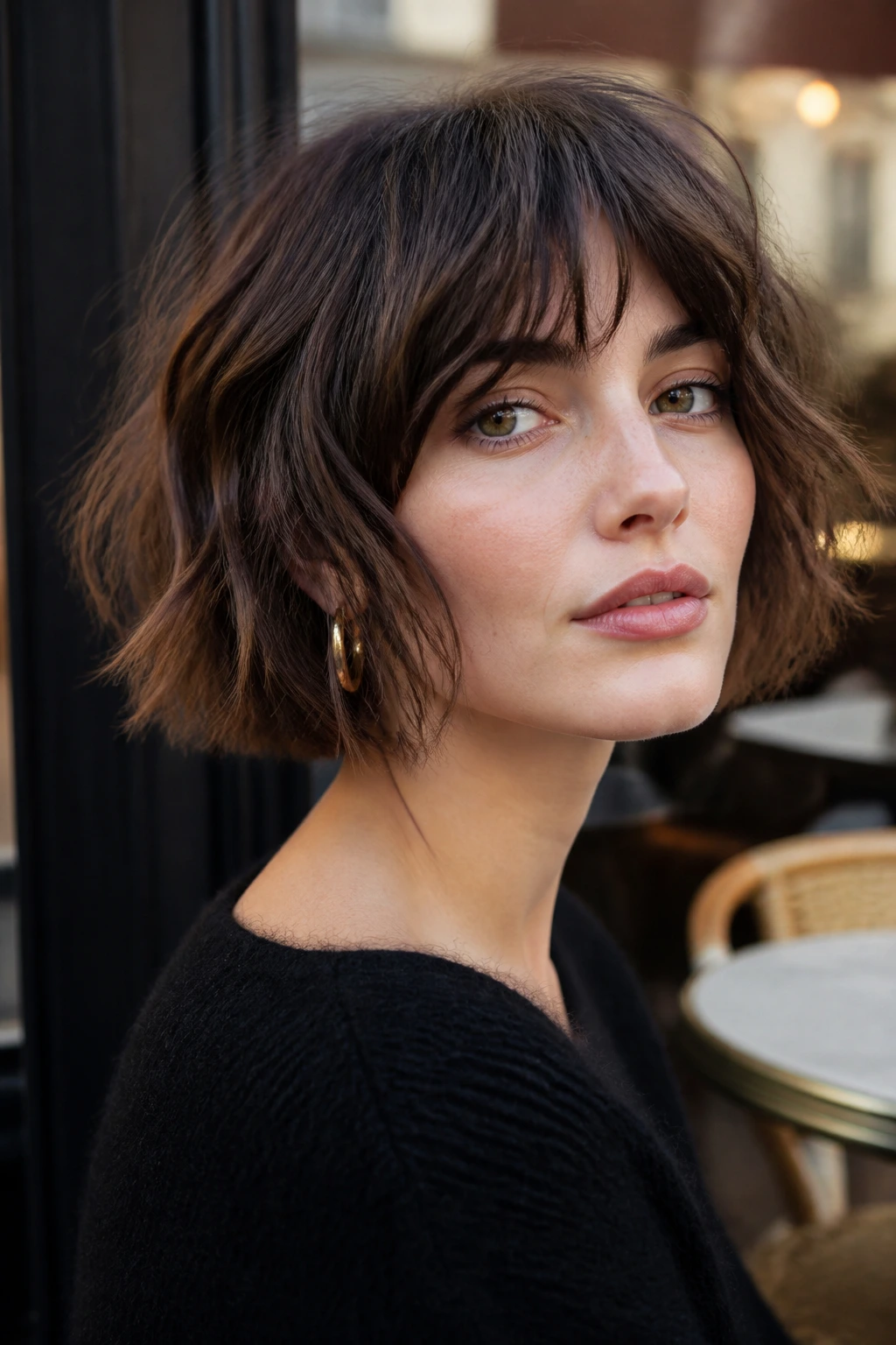 Portrait of a woman with a cheekbone-length French Girl Bob