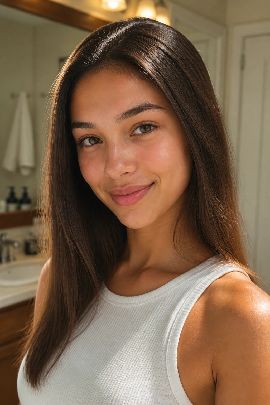 Close-up of real person with frizz tamed and smooth hair