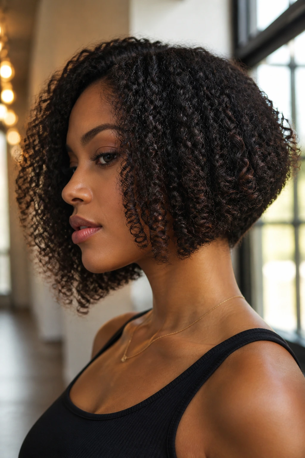 Real person with graduated bob showing back-to-front length gradient