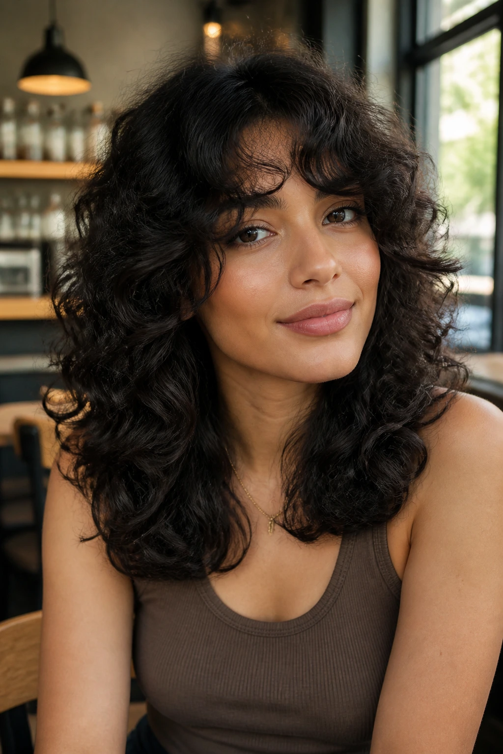 Close-up of a real person with graduated butterfly layers and blunt ends