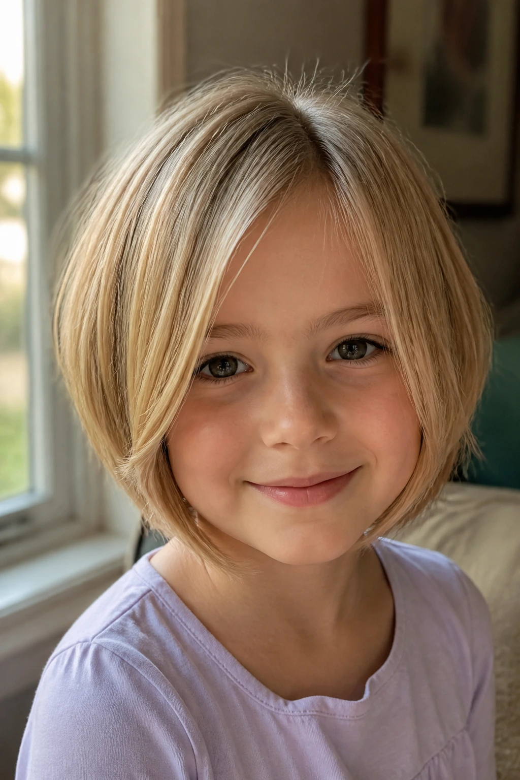 Child with chin-length face-framing graduated layers