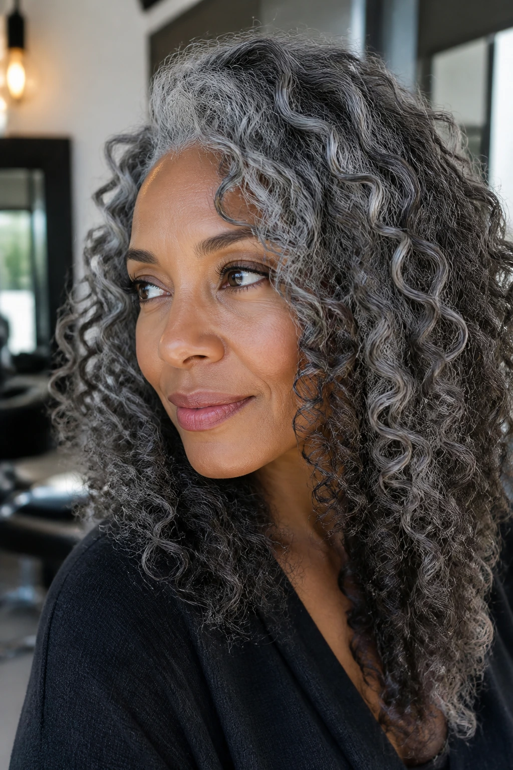 Close-up of naturalistic gray and silver hair on real person