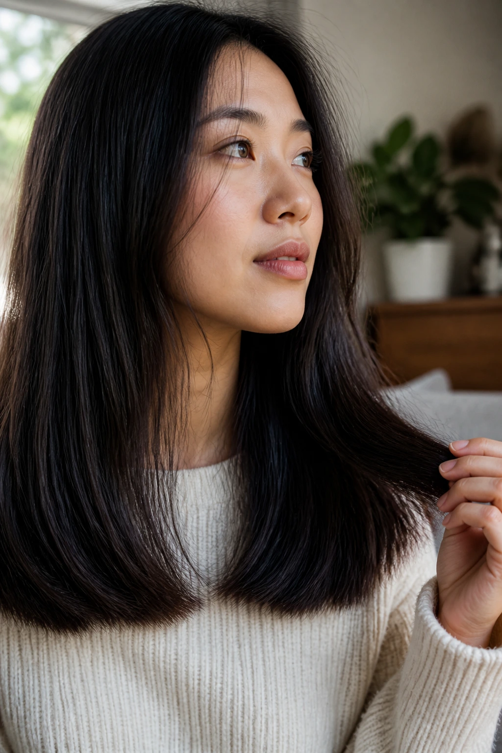 Portrait focusing on freshly trimmed hair ends.