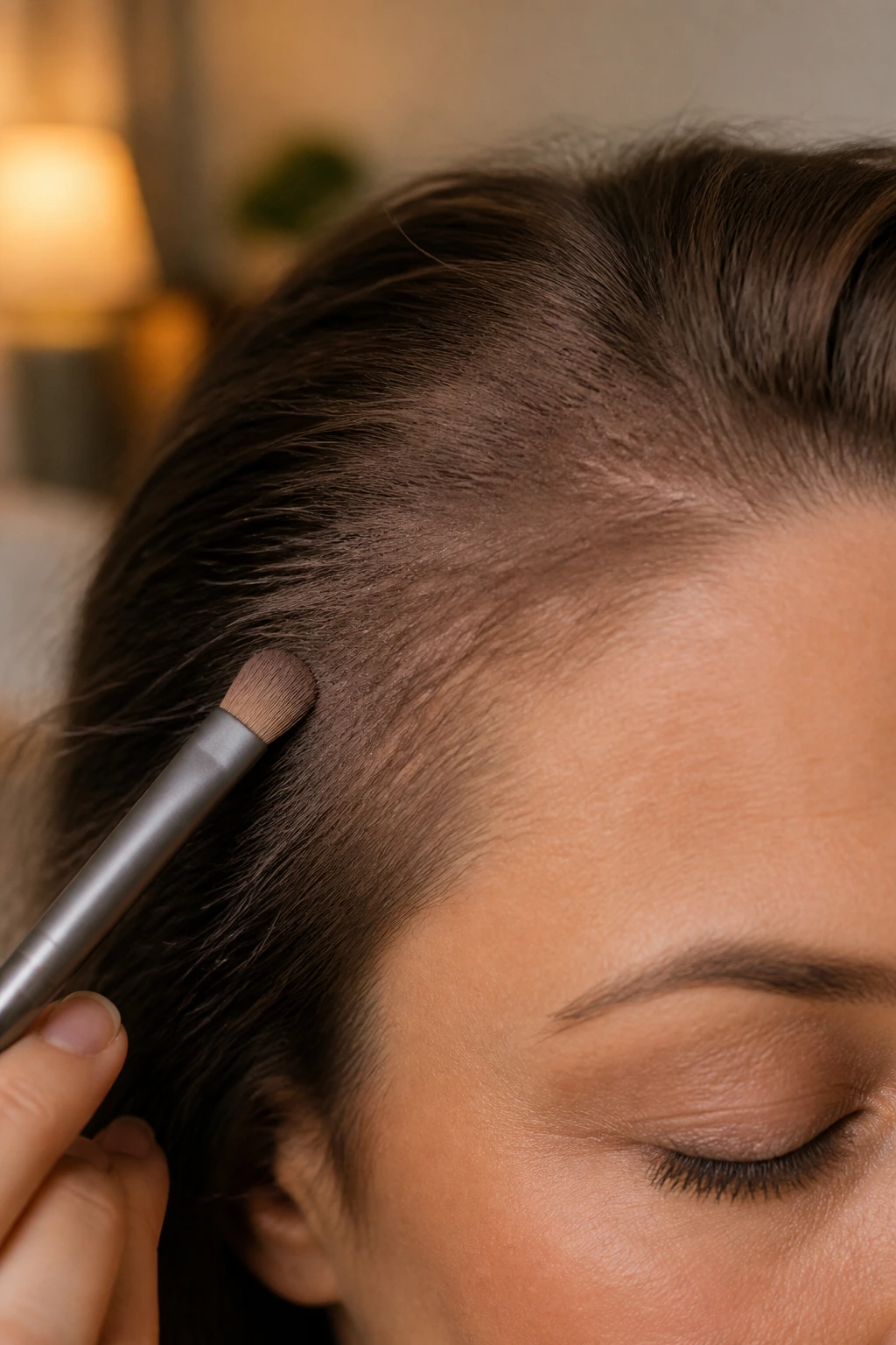 Close-up of hairline with matte eyeshadow for density illusion