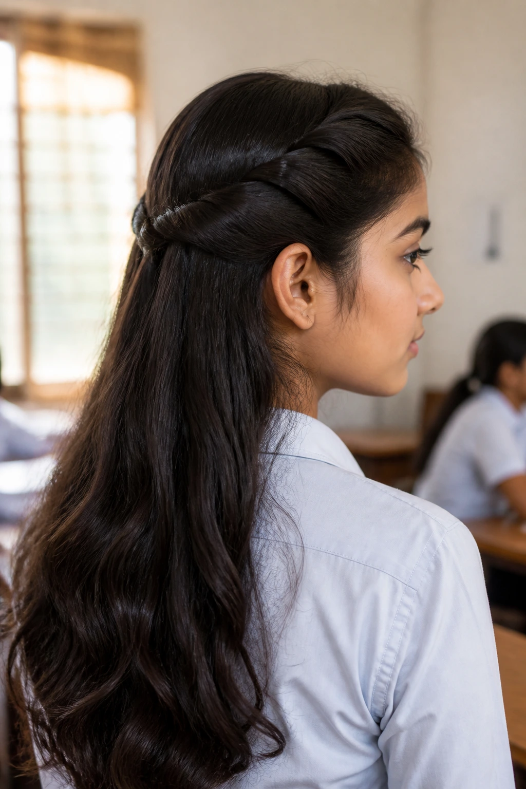 Real person with a half-back twist hairstyle
