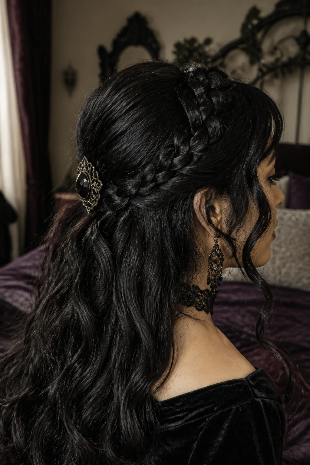 Half-up half-down crown braids on a real Latina
