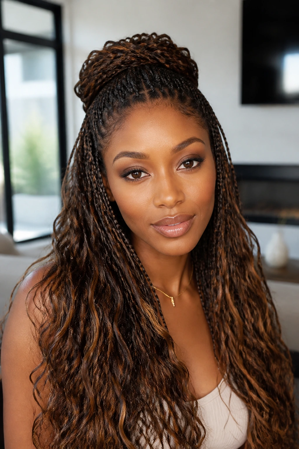 Real person with half-up braided crown hairstyle