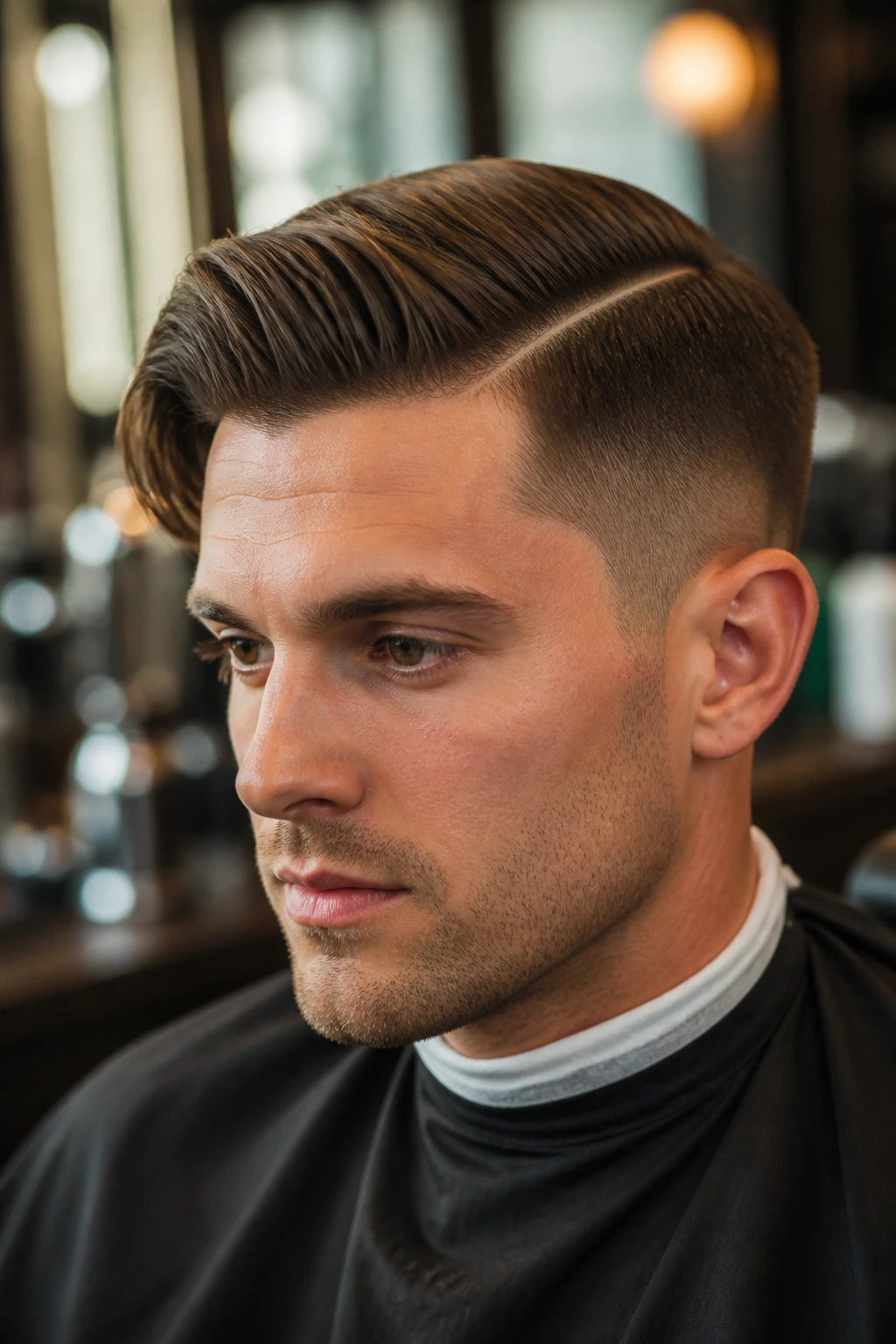 Portrait of man with hard-part side swept hairstyle