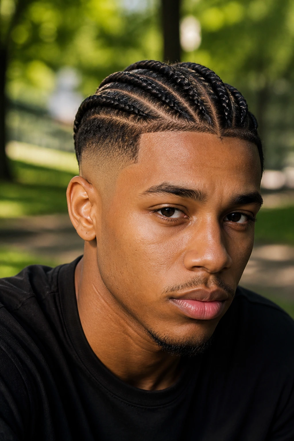 Man with braided top and high taper sides portrait