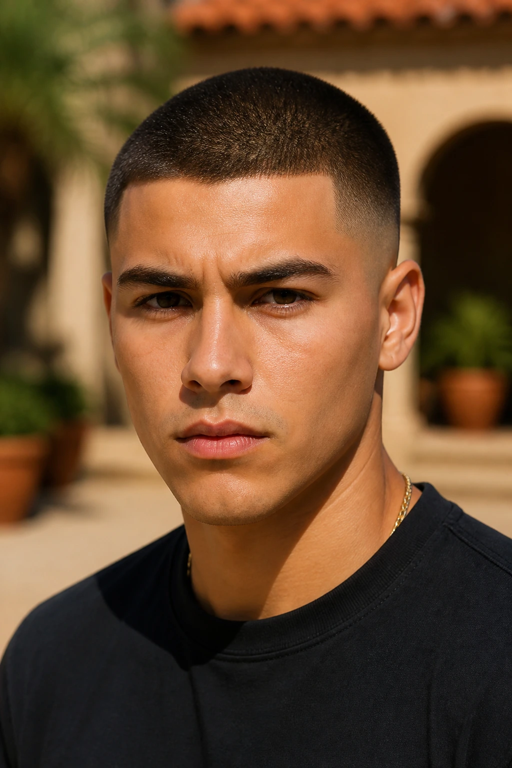 Portrait of man with buzz cut and high taper