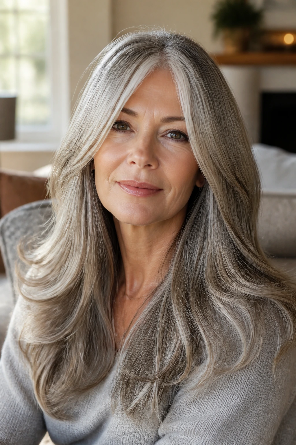 Close-up of a real woman's long hair with invisible interior layers for reduced weight
