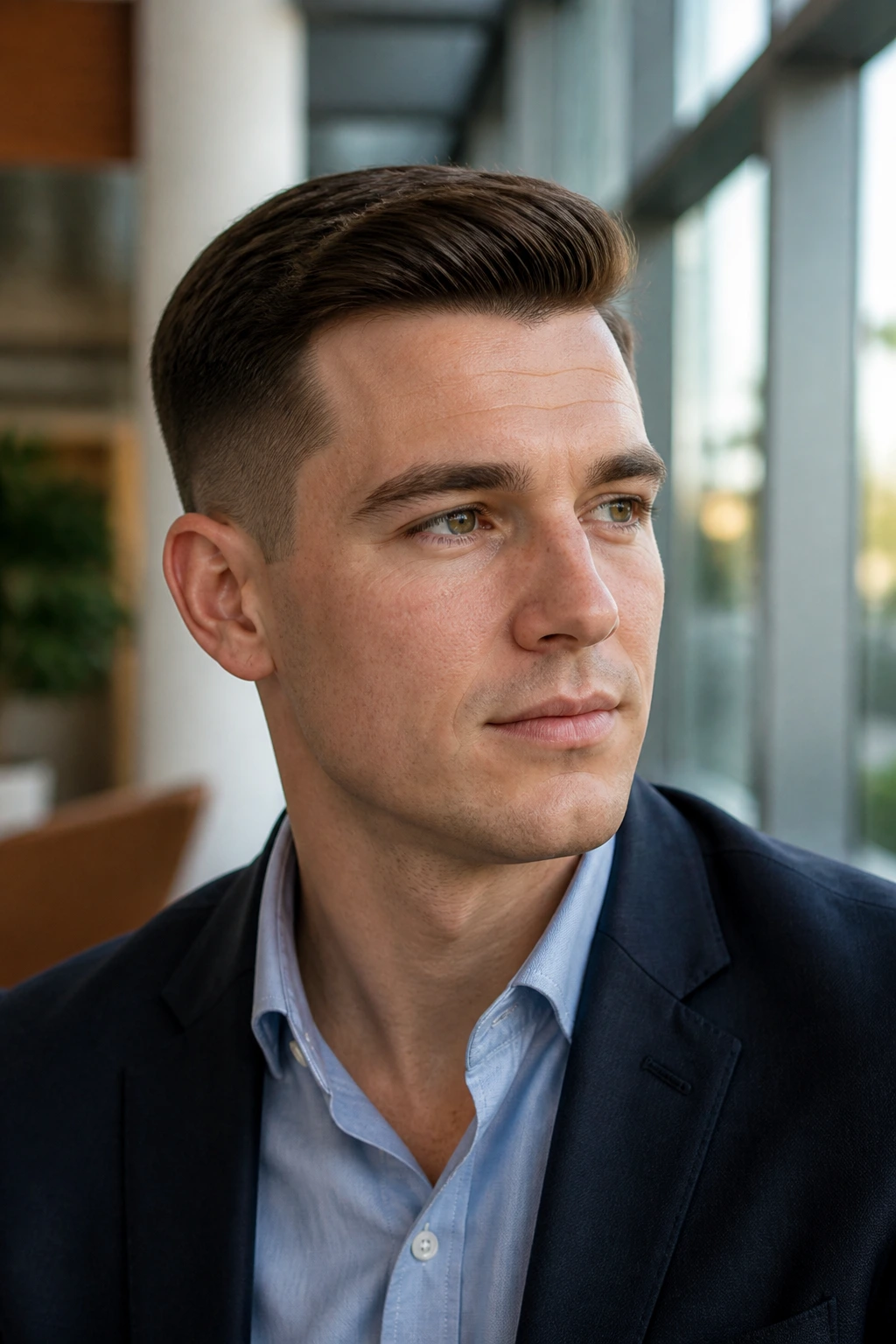 Portrait of man with Ivy League taper hairstyle