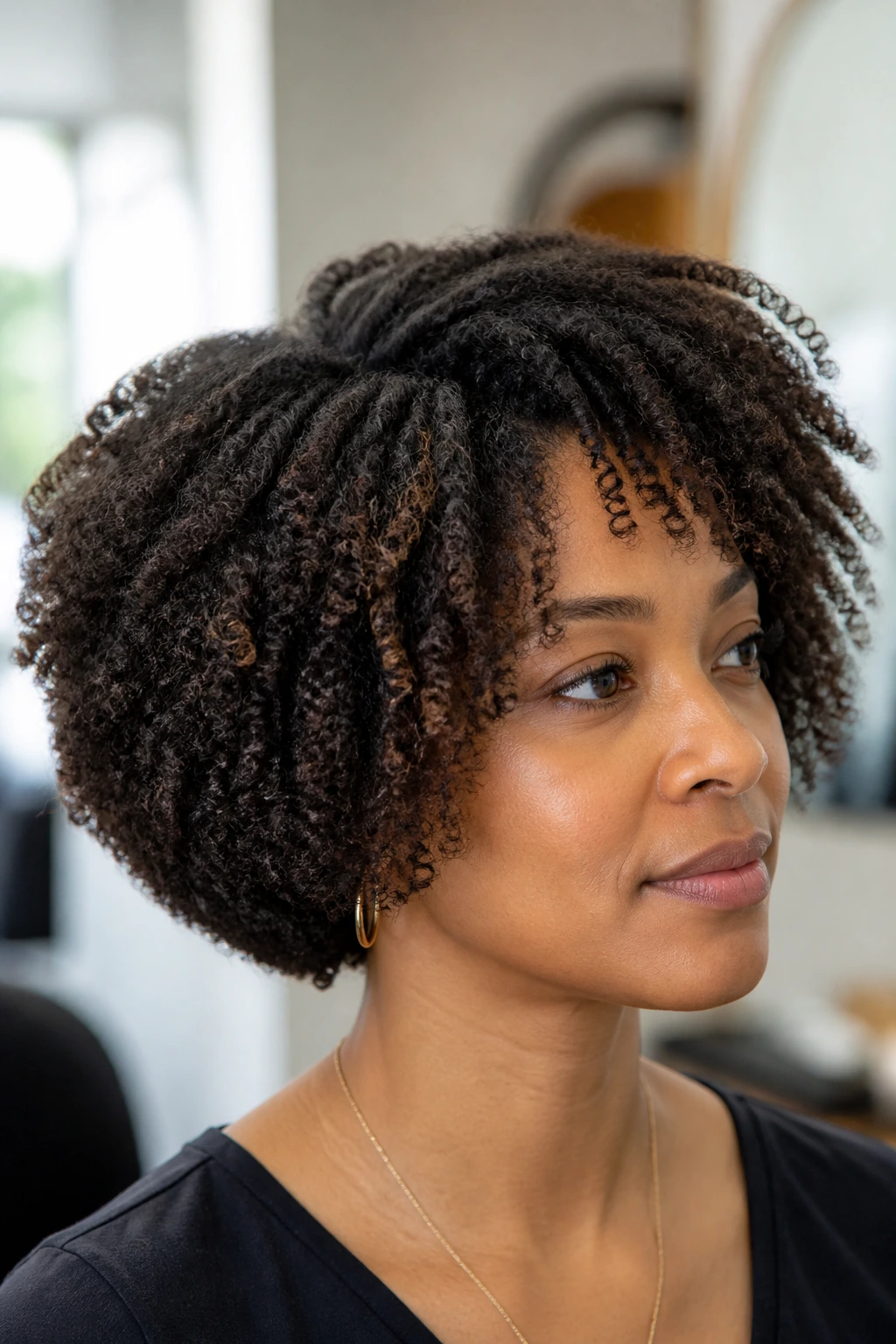 Close-up of layered bob showing internal layers and volume