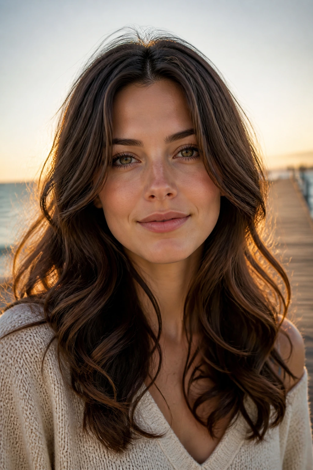 Real person with deeply layered long waves portrait