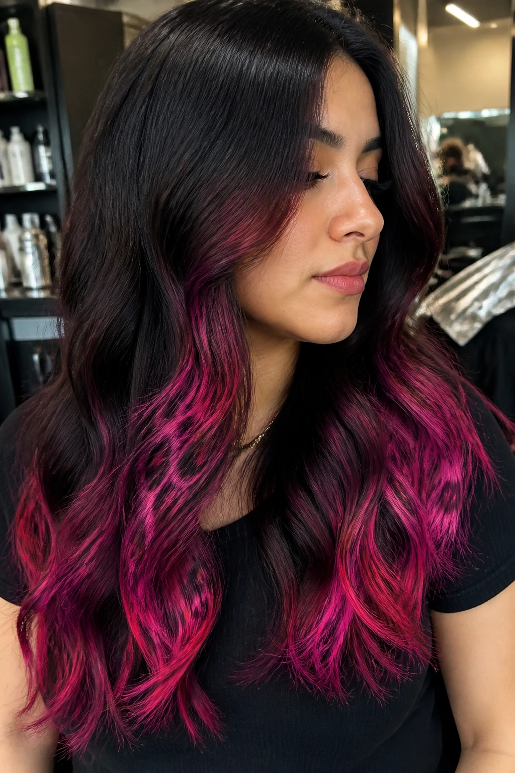 Close-up of leopard print balayage with ends brightened on a real person
