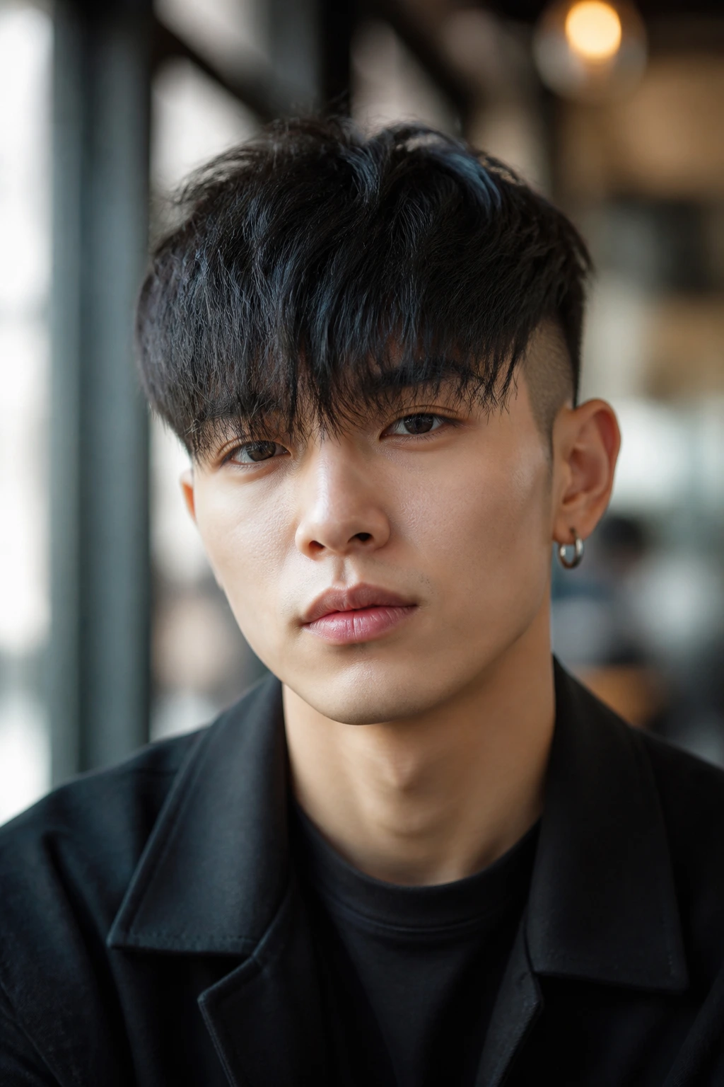 Portrait of a real person with long fringe undercut