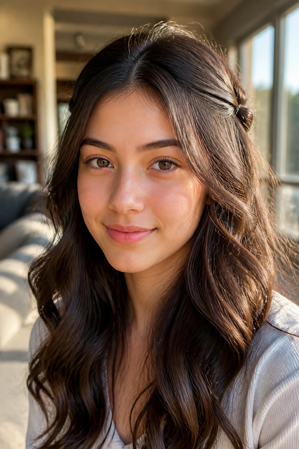 Close-up of a real student wearing loose waves with hidden pins