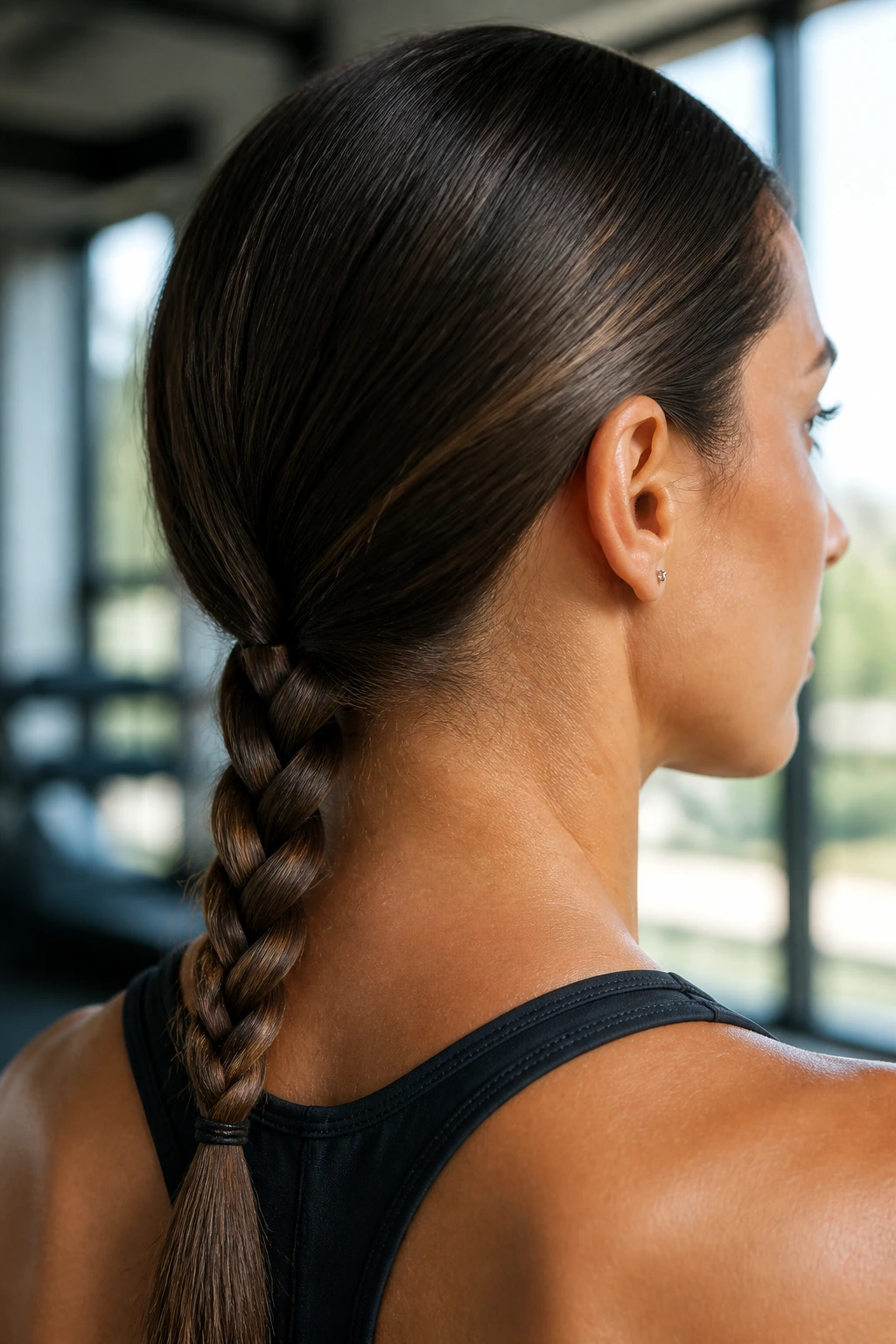 Close-up of a real person with a low sleek braid