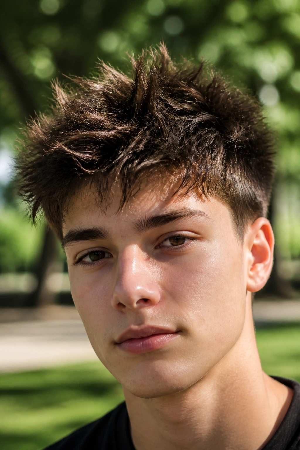 Close-up of a real teen with textured messy spikes hairstyle in natural light