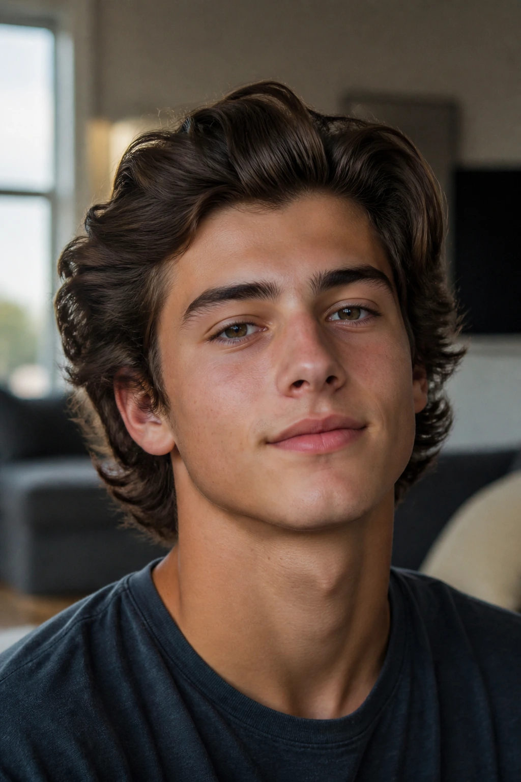 Teenage boy with mid-length flow hairstyle portrait