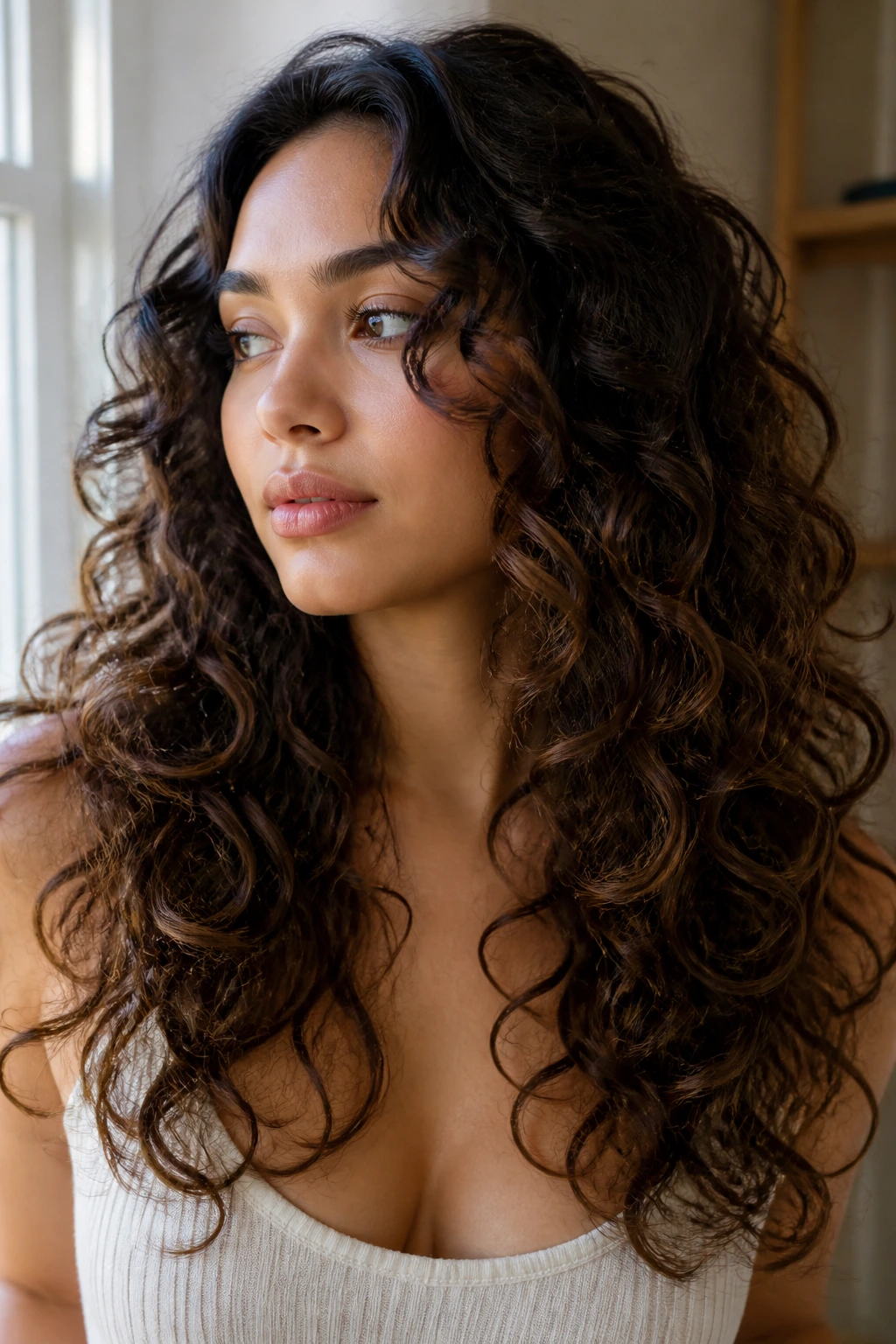 Close-up of a real person with minimalist butterfly curls for subtle shape