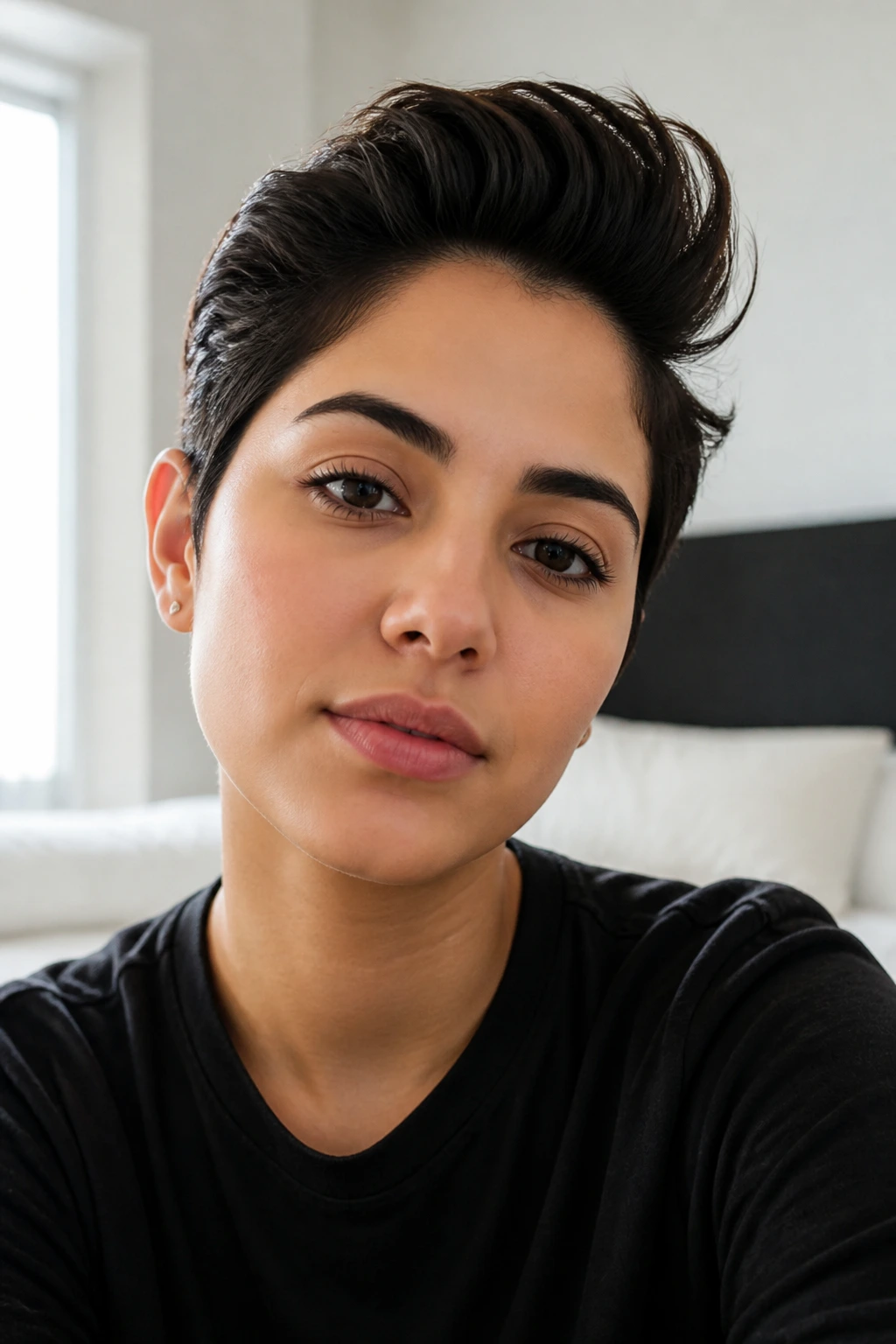 Close-up of a real person with a minimalist quiff: subtle lift and natural texture.