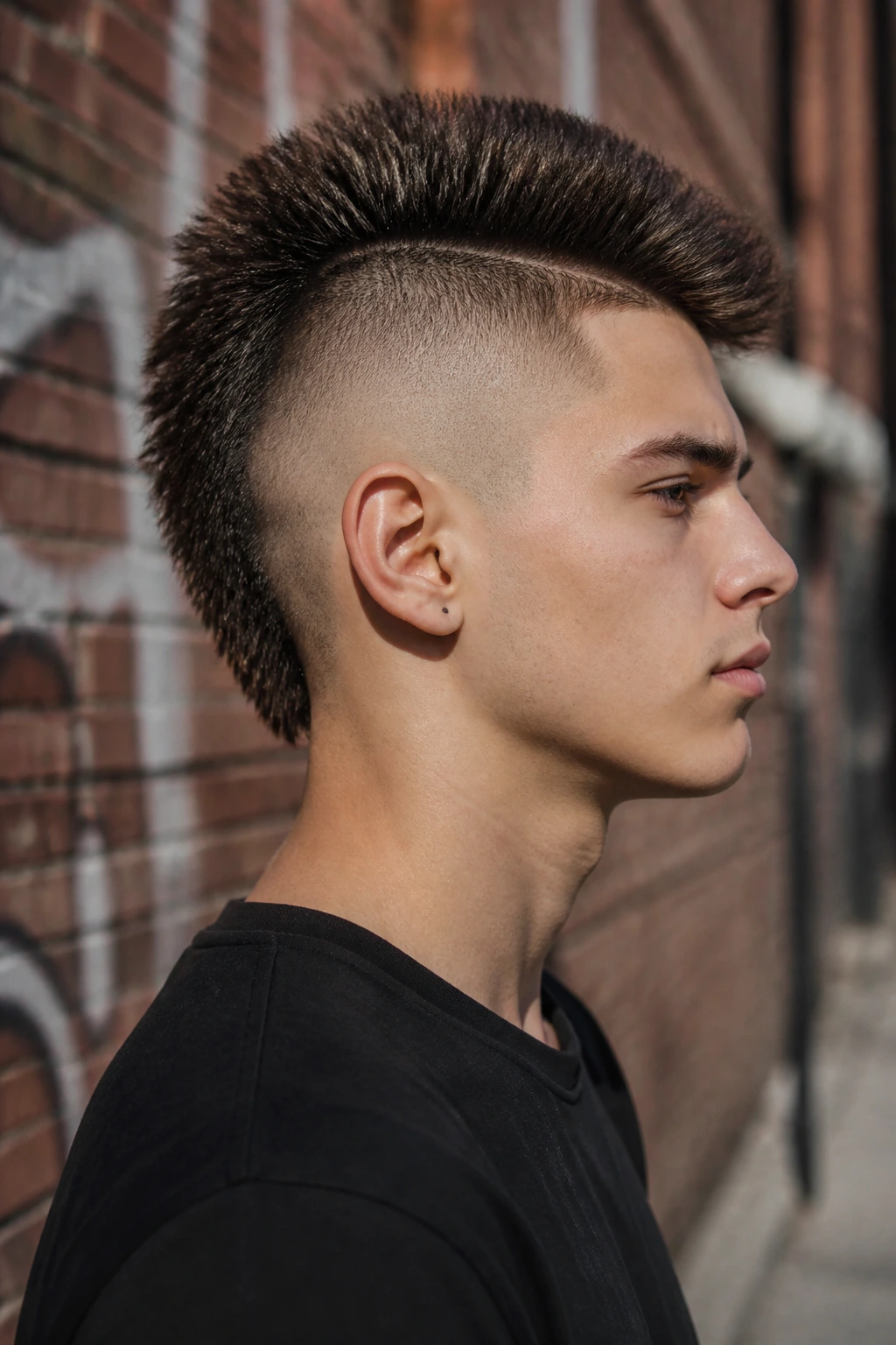 Teen with mohawk fade in profile view