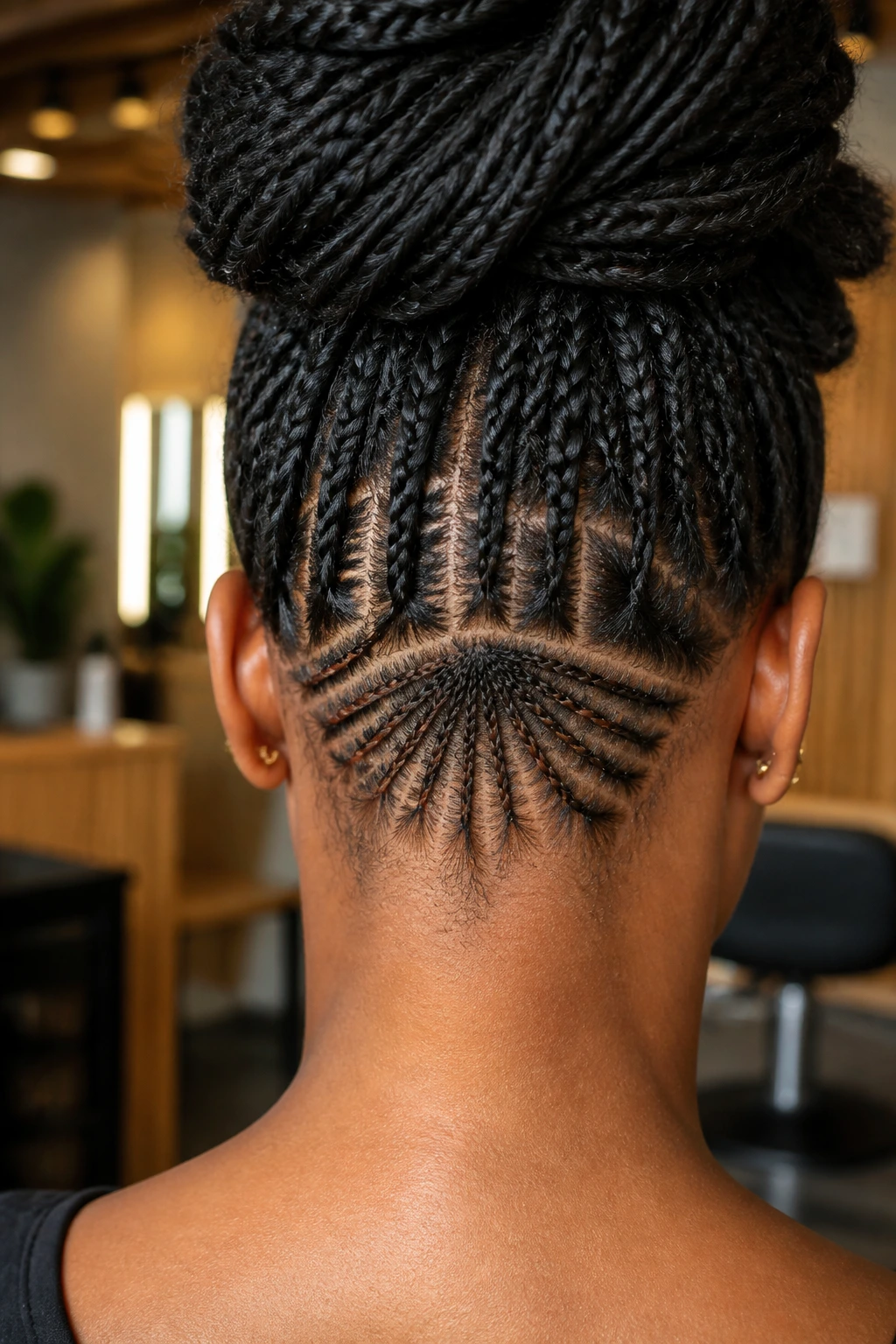 Back-of-head close-up showing nape braiding pattern.