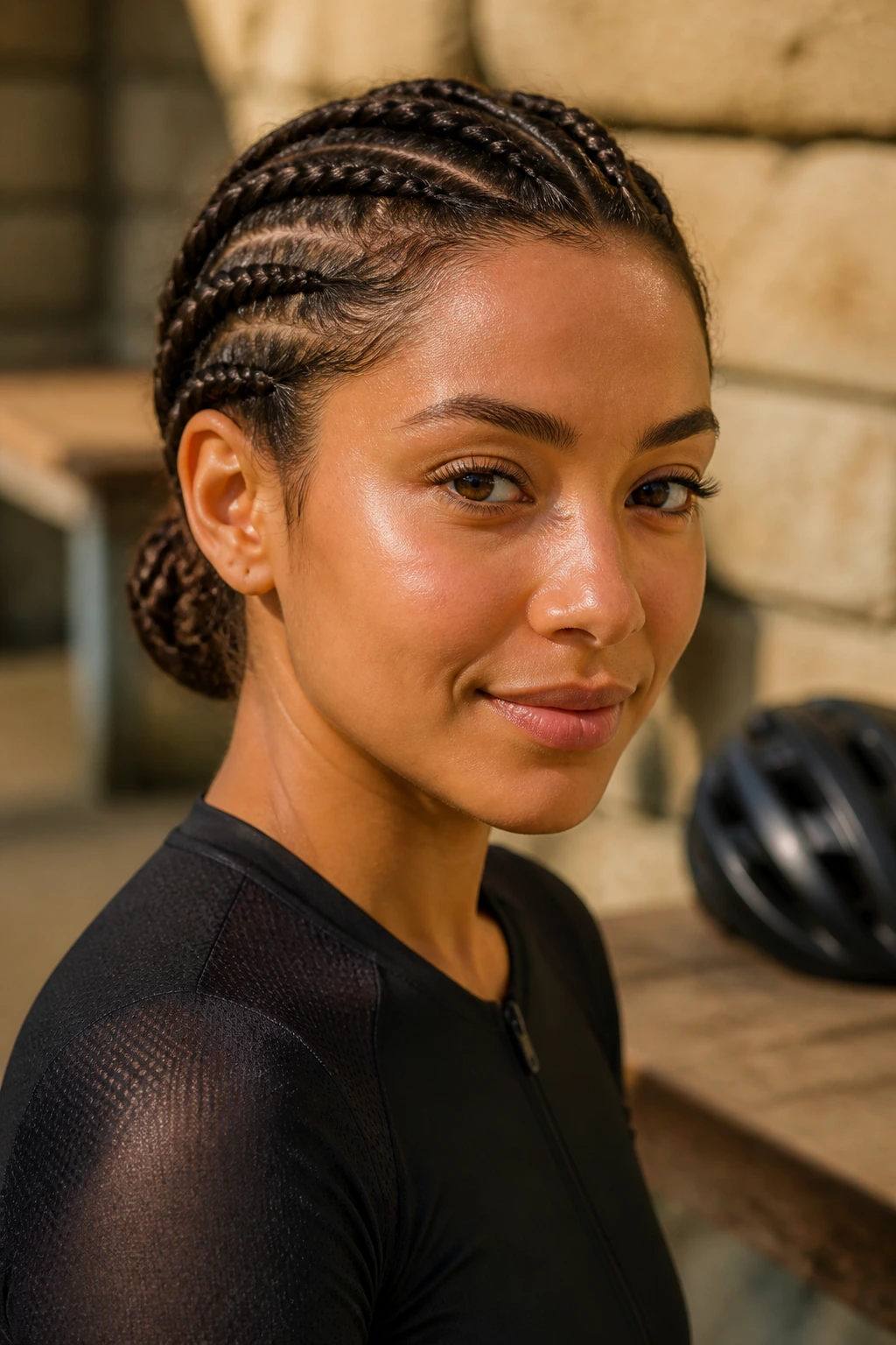 Real woman with a nape-knot flat bun at the nape