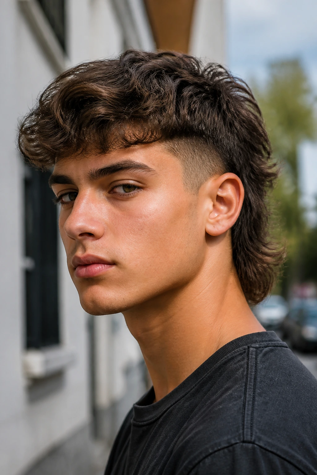 Teenage boy portrait with natural flowing mullet hairstyle