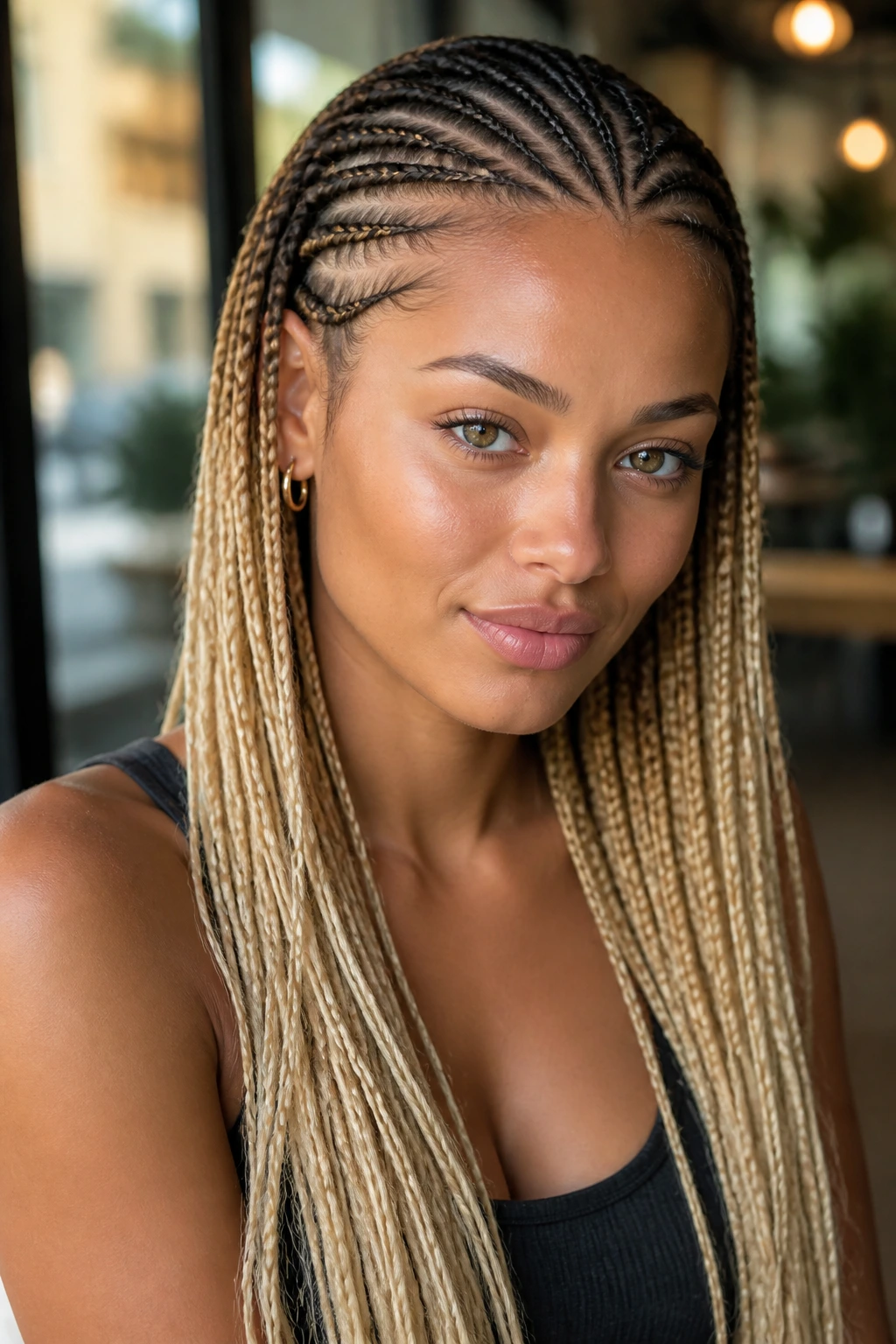 Close-up of ombré micro cornrows on a real woman