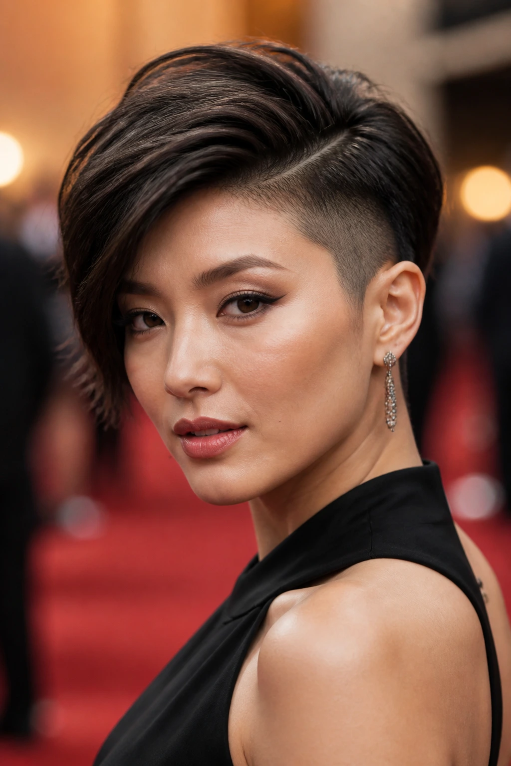 Portrait of a real person with a textured pixie and a deep side-part.