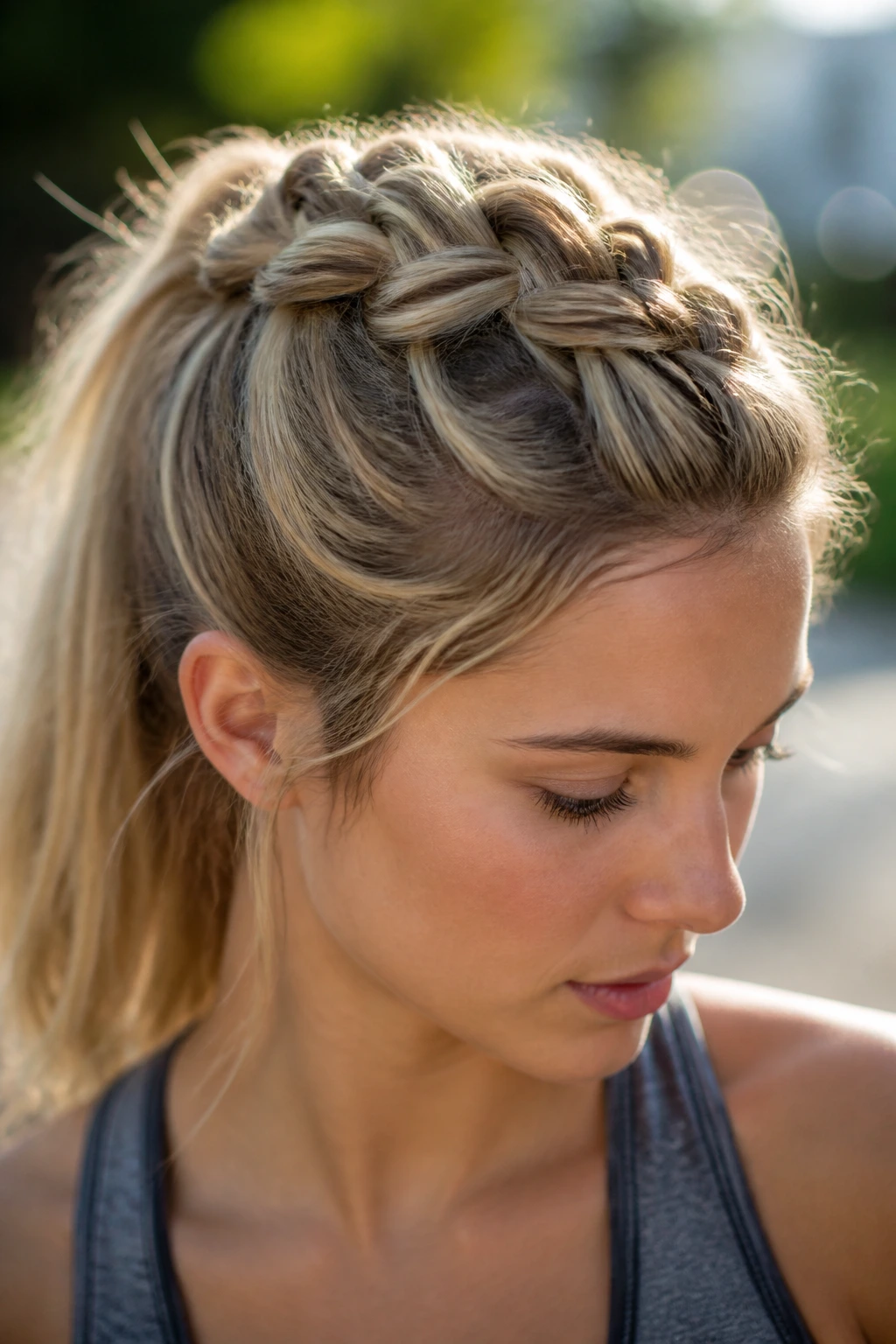 Close-up portrait of a reverse Dutch braid on a real person
