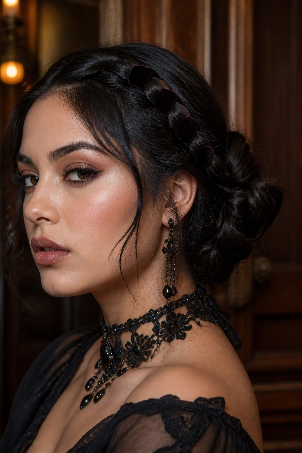Latina woman with ribbon-weave braided chignon